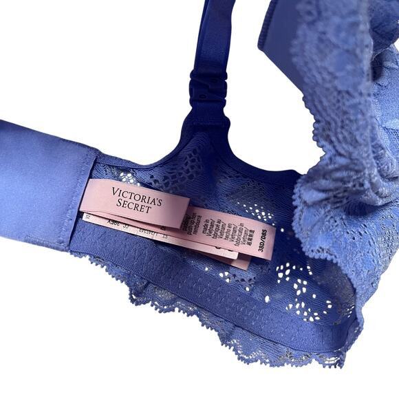 Victoria's Secret Wicked Unlined Lace Balconette Bra Cameo Blue Size 38D - Picture 3 of 3